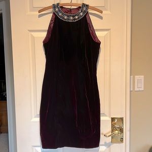 De-Laru Beaded Rhinestone Plum Velour Dress Size 11-12 By Linda - Hernell
